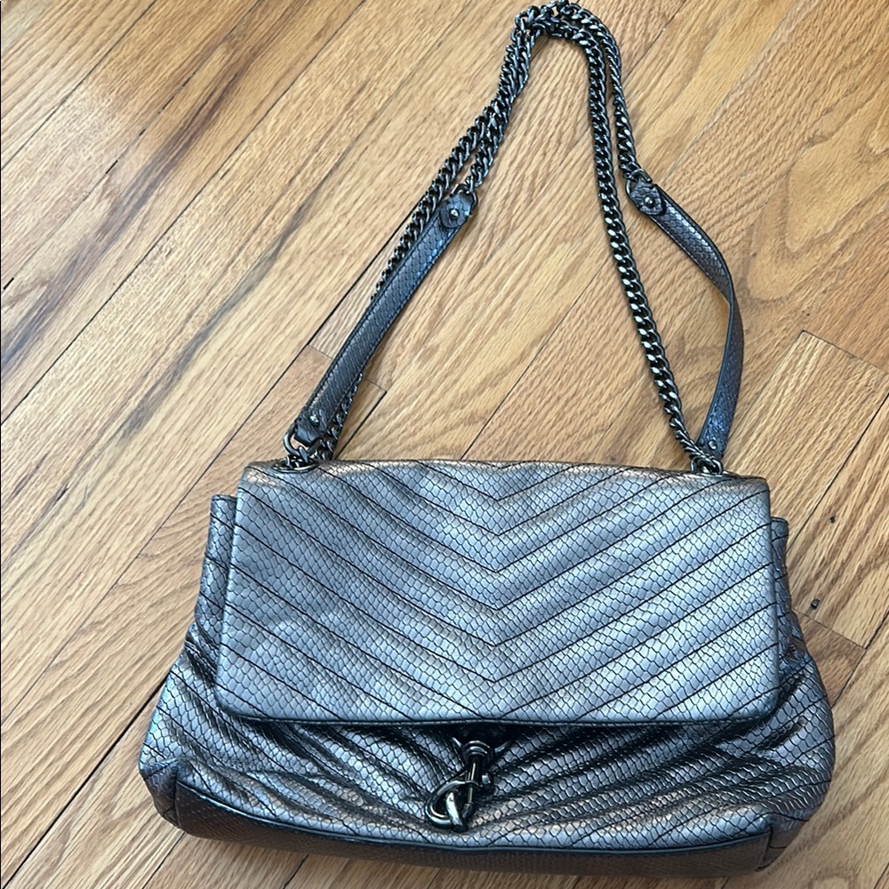 Dark Gray Chevron Quilted Shoulder Bag